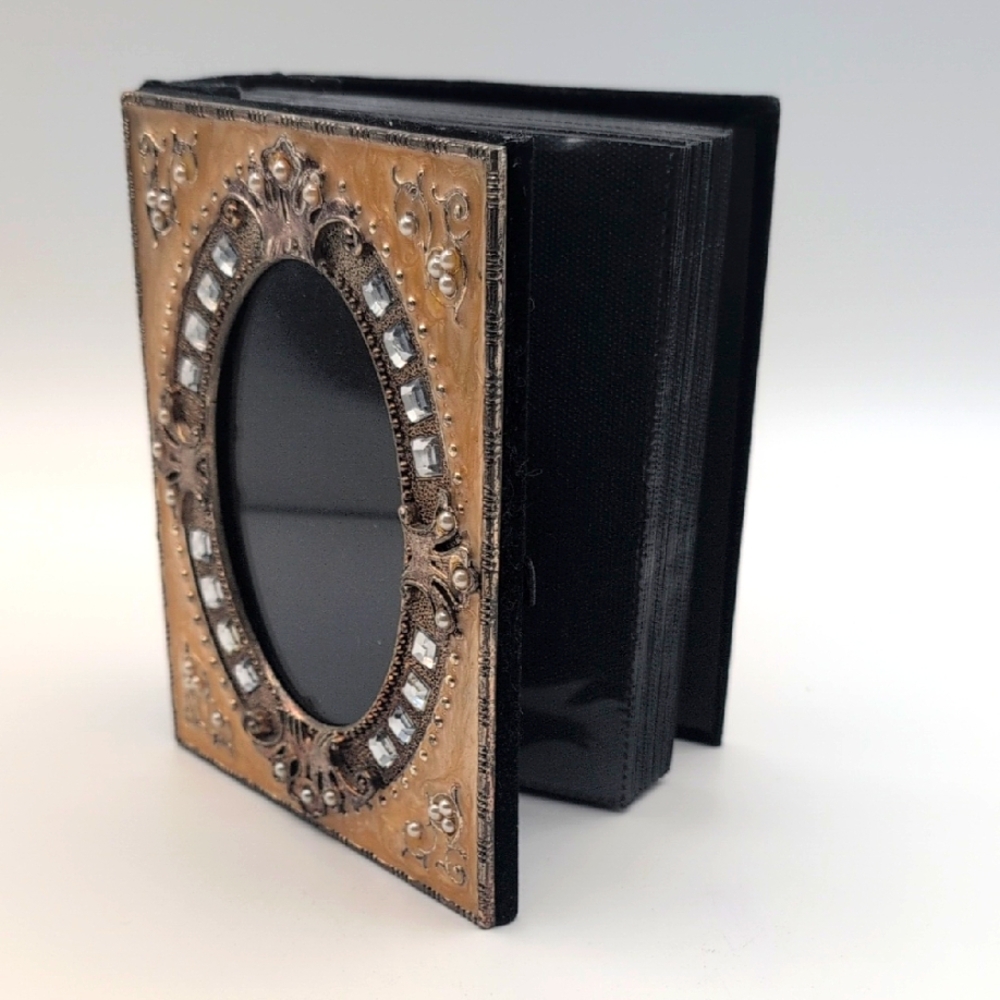Ornate Black Velvet and Gold Photo Album Bejeweled And Faux Pearl Accents
